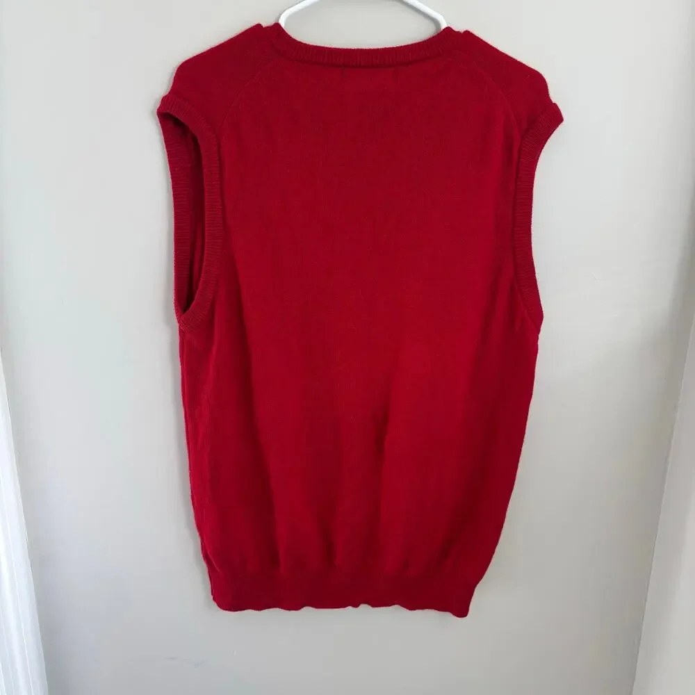 Vintage L.L. Bean Men's Red Lambs Wool Sweater Vest Made in Scotland Size L